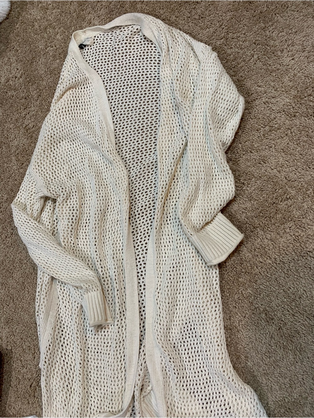 Open-Front Cream Knit Cardigan Duster Sweater